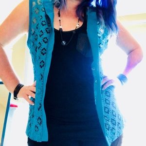 DONATED Vintage Teal/Aqua Lace Vest